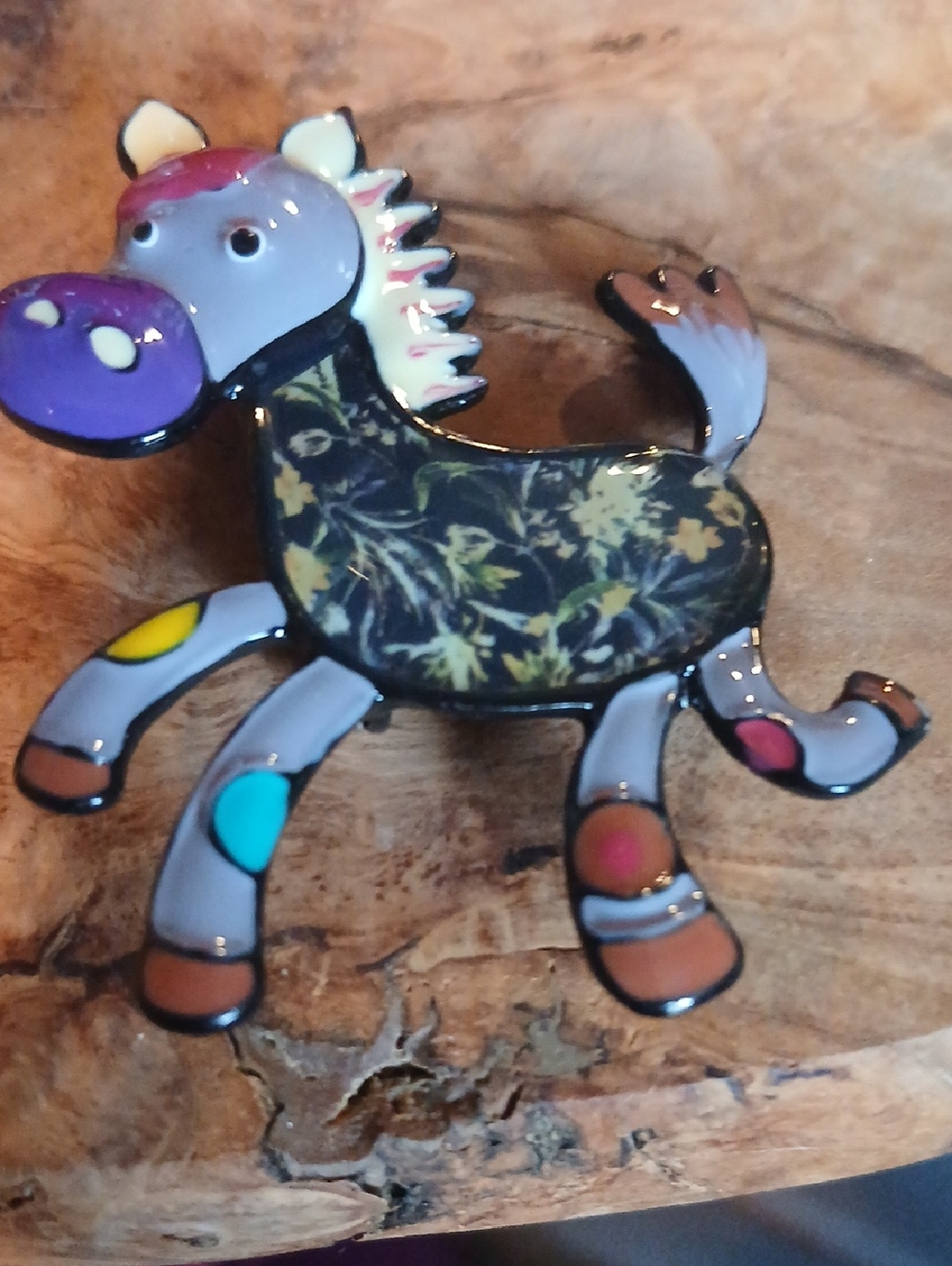 Whimsical Floral Horse Enamel Pin - Multicolor